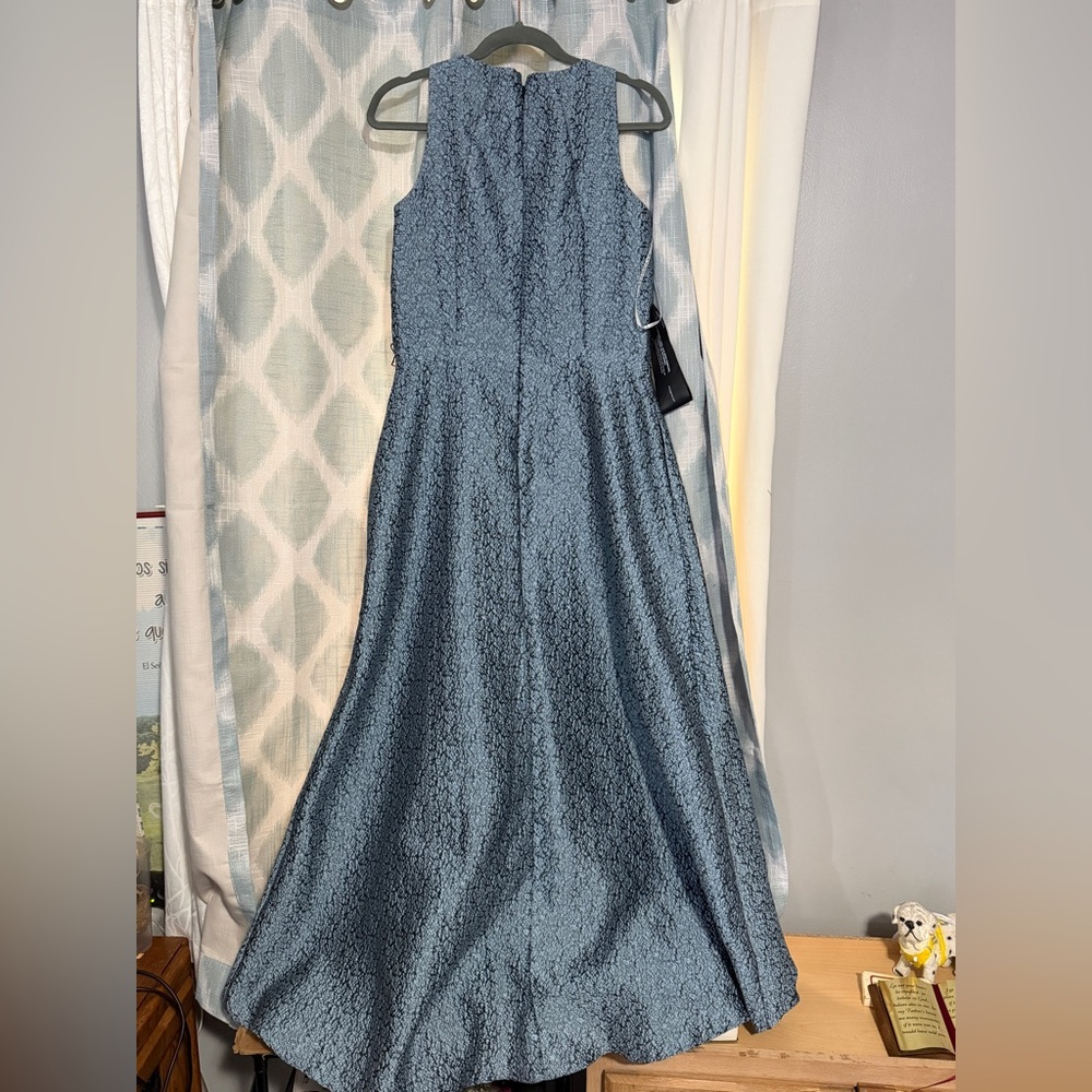 NWOT. Kay Unger Girls' Navy Floral Textured HiLo Gown. - Picture 12 of 13